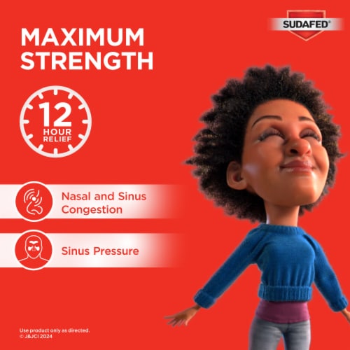 Sudafed Maximum Strength 12 HR Sinus Decongestant, Non-Drowsy Perspective: right