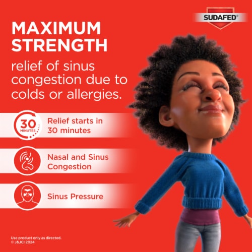 Sudafed Sinus Congestion Maximum Strength Decongestant Tablets Perspective: right