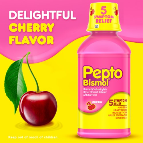 Pepto-Bismol Cherry Multi-Symptom Liquid Stomach Relief Perspective: right