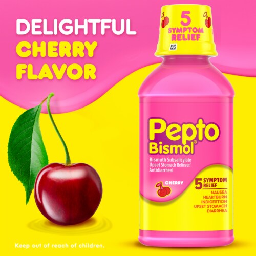 Pepto-Bismol Cherry Multi-Symptom Liquid Stomach Relief Perspective: right