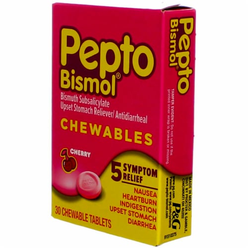 Pepto Bismol Cherry Chewables Tablets, Fast Stomach Relief, 30 ct Perspective: right