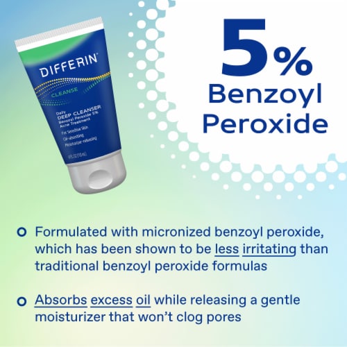Differin Daily Deep Cleanser Acne Face Wash with 5% Benzoyl Peroxide Perspective: right