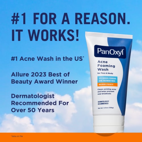 PanOxyl® 10% Benzoyl Peroxide Acne Foaming Wash Clears and Prevents Acne Maximum Strength Perspective: right