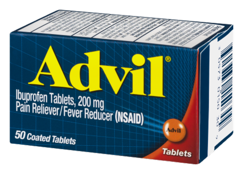 Advil 200 mg Ibuprofen Coated Tablets Perspective: right