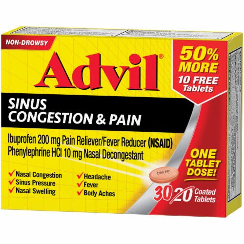 Advil Non-Drowsy Sinus Congestion & Pain Coated Tablets Perspective: right