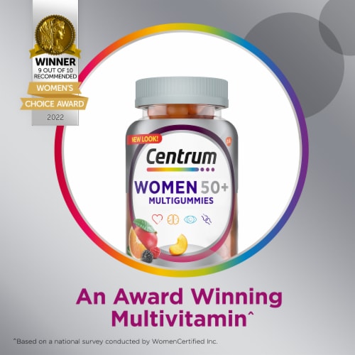 Centrum Multigummies Women Fifty Plus Multivitamin and Multimineral Assorted Fruit Flavor Gummies Perspective: right