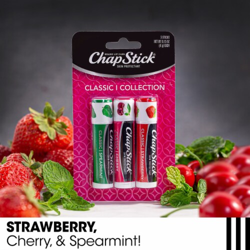 ChapStick Classic Spearmint, Cherry and Strawberry Lip Balm Tubes Variety Pack Perspective: right