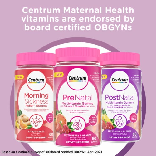 Centrum Prenatal Multivitamin Gummies with DHA and Folic Acid, Mixed Berry and Orange Flavors Perspective: right