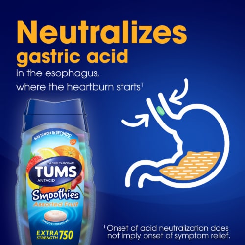 TUMS Smoothies Assorted Fruit Chewable Antacid Tablets Perspective: right