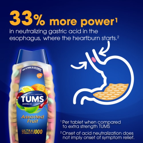 TUMS Ultra Strength Chewable Antacid Assorted Fruit Tablets Perspective: right
