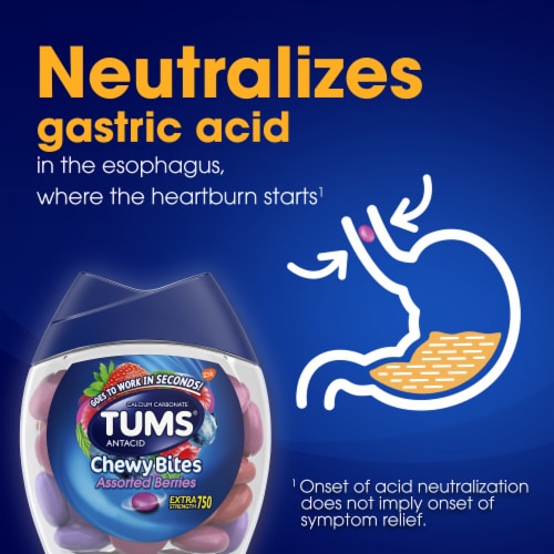 TUMS Chewy Bites Assorted Berries Chewable Antacid Tablets Perspective: right
