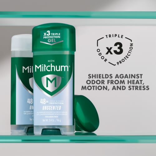 Mitchum Triple Odor Defense Men Gel Antiperspirant Deodorant Unscented 2-Pack Perspective: right