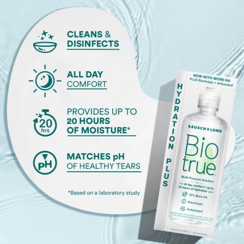 Biotrue Hydration Plus Contact Lens Solution for Soft Lenses with Lens Case Perspective: right