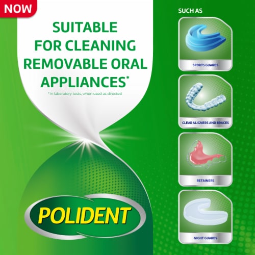 Polident Overnight Whitening Antibacterial Denture Cleanser Effervescent Tablets Perspective: right