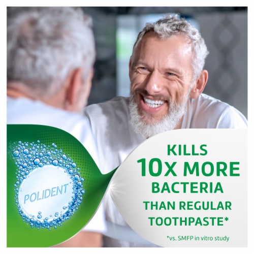 Polident Three Minute Triple Mint Antibacterial Denture Cleanser Effervescent Tablets Perspective: right