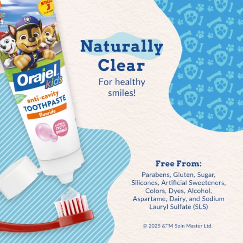 Orajel Kids PAW Patrol Anticavity Fluoride Toothpaste Natural Fruity Bubble Flavor Perspective: right