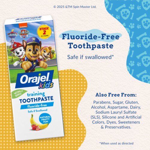 Orajel Kids PAW Patrol Fluoride-Free Training Toothpaste Natural Fruity Fun Flavor Perspective: right