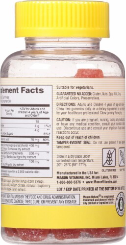 Mason Natural Raspberry Flavor Sambucus Elderberry Supplement Gummies Perspective: right