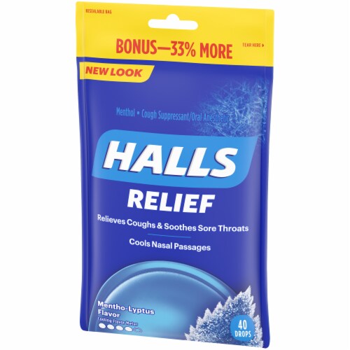 HALLS Relief Mentho-Lyptus Flavored Cough Suppressant Drops Perspective: right
