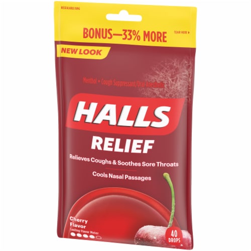 HALLS Relief Cherry Flavored Cough Suppressant Drops Perspective: right