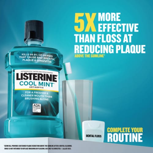 Listerine Antiseptic Mouthwash Cool Mint Daily Oral Rinse Kills 99% of Germs that Cause Bad Breath Perspective: right