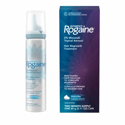 Women's Rogaine 5% Minoxidil Foam, Topical Once-A-Day Hair Loss Treatment, Unscented, 2-Month Supply Perspective: right