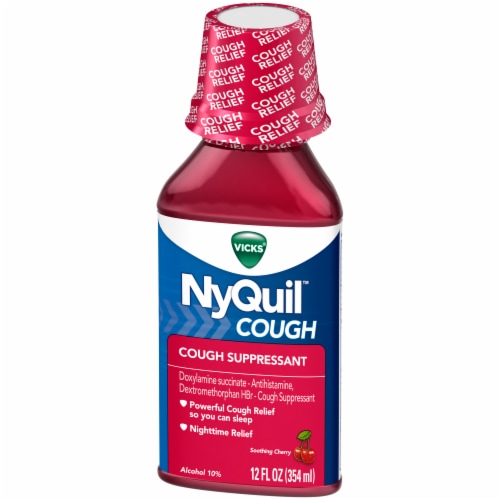 Vicks NyQuil Nighttime Cough Relief Soothing Cherry Liquid Cough Suppressant Perspective: right