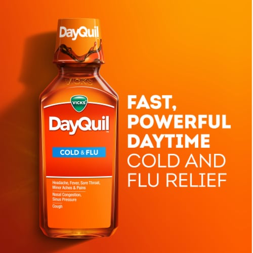 Vicks DayQuil Cold and Flu Multi-symptom Relief Medicine Liquid Perspective: right