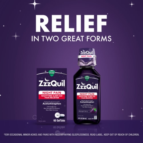 Vicks ZzzQuil™ Night Pain Acetaminophen Black Cherry Perspective: right
