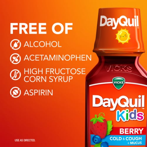 Vicks Dayquil Kids Cold & Cough + Mucus Berry Liquid Perspective: right