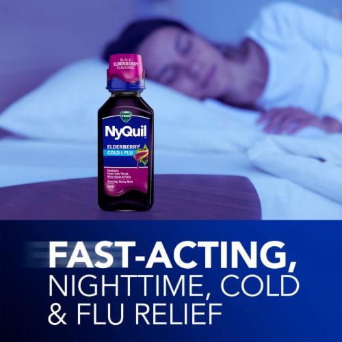 Vicks NyQuil Cold & Flu Relief Elderberry Liquid Perspective: right