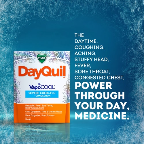 Vicks DayQuil and NyQuil Menthol Flavor VapoCOOL SEVERE Cold Flu and Congestion Medicine Caplets Perspective: right