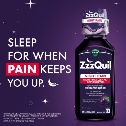 Vicks ZzzQuil Nighttime Pain Relief Sleep Aid Liquid Perspective: right