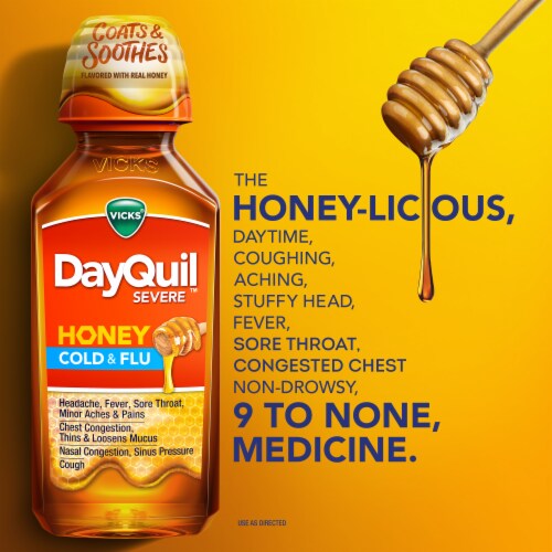 Vicks DayQuil & NyQuil Severe Cold & Flu Medicine Acetaminophen Honey Liquid Combo Pack Perspective: right