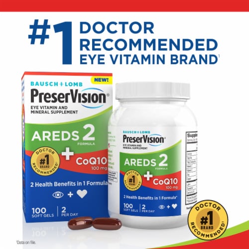 PreserVision AREDS 2 Eye Vitamins with CoQ10 for Heart Health Lutein and Zeaxanthin Softgels Perspective: right