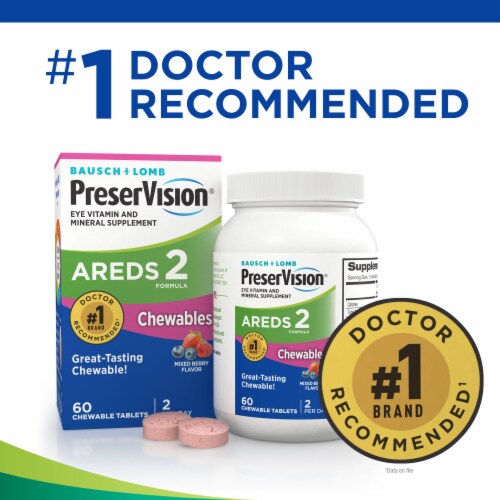 Bausch & Lomb PreserVision® Mixed Berry Flavor Areds 2 Eye Vitamin & Mineral Supplement Chewables Perspective: right