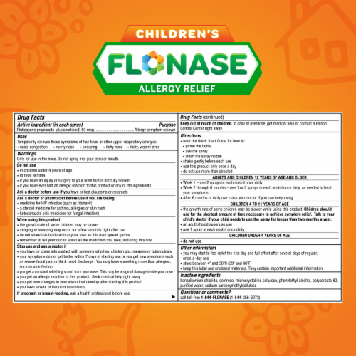 Flonase Children's Allergy Medicine 24 -hr Hour Relief Fluticasone Proprionate Metered Nasal Spray Perspective: right