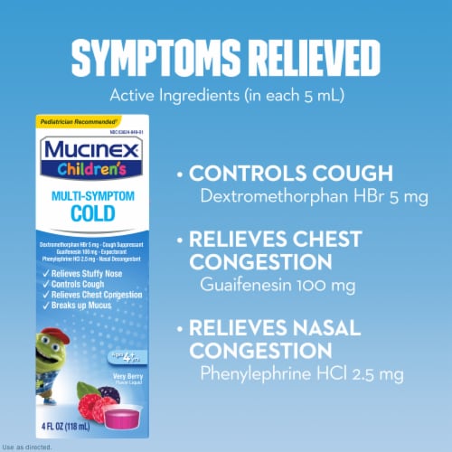 Mucinex Children's Multi-Symptom Cold Very Berry Liquid Perspective: right
