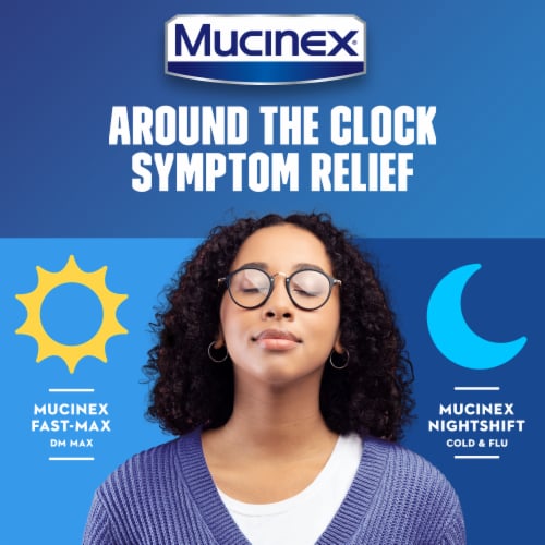 Mucinex Fast Max DM Max & Mucinex Nightshift Cold & Flu Liquids Perspective: right