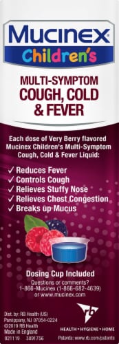 Mucinex Children's Multi-Symptom Cold & Fever Berry Blast Liquid 325mg Perspective: right