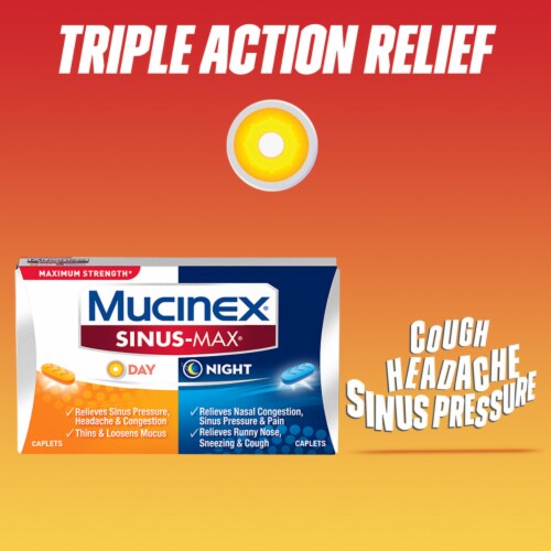 Mucinex Sinus-Max Max Strength Day & Night Sinus Pressure and Congestion Medicine Caplets Perspective: right