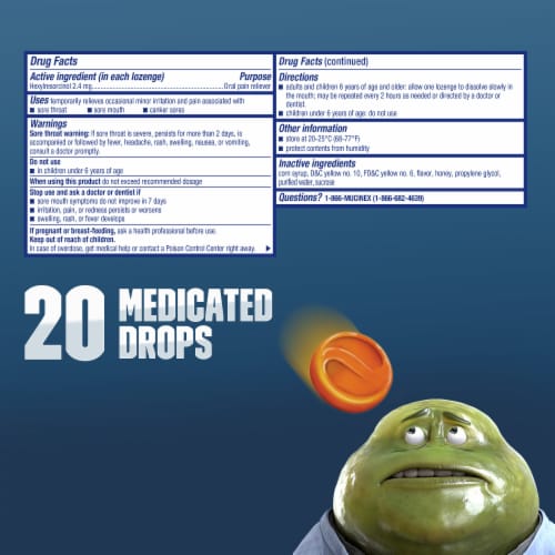 Mucinex InstaSoothe Sore Throat + Soothing Comfort Honey & Echinacea Medicated Drops Perspective: right