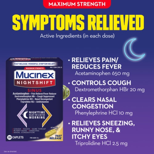 Mucinex Nightshift Maximum Strength Sinus Caplets Perspective: right