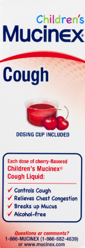 Mucinex Children's Cough Cherry Flavored Liquid 100mg Perspective: right
