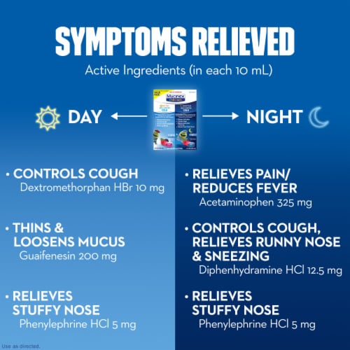 Mucinex Children's Day & Night Multi-Symptom Liquids Perspective: right