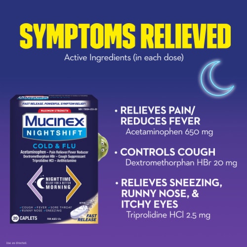 Mucinex Nightshift Maximum Strength Cold & Flu Caplets Perspective: right