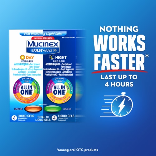 Mucinex Fast Max Maximum Strength Day & Night Cold & Flu Liquid Gels Perspective: right