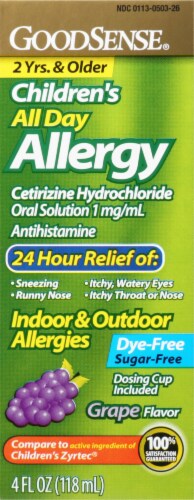 GoodSense Children's All Day Allergy Relief Grape Flavor Oral Solution Cetirizine Hydrochloride Perspective: right