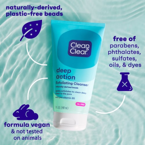 Clean & Clear Deep Action Exfoliating Face Wash Paraben-Free + Naturally Derived Plastic Free Beads Perspective: right