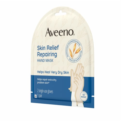 Aveeno Skin Relief Repairing Hand Mask 2 Single-Use Gloves Perspective: right